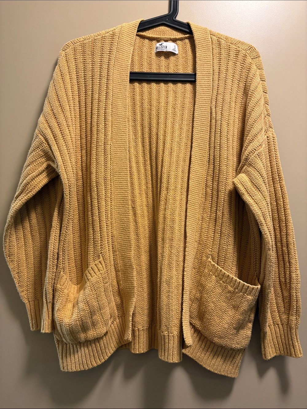 Hollister Ribbed Open-Front Cardigan in Mustard Yellow